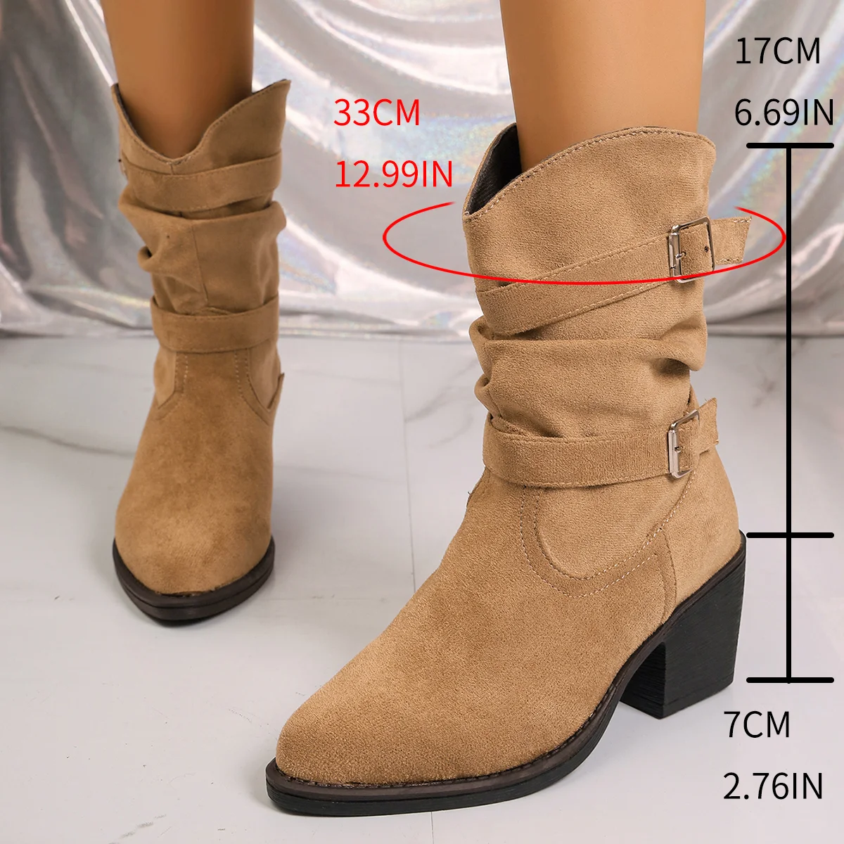 2026 Women High Boots Trend Retro Metal Buckle Pointed Toe Thick Heel Tassle Western Cowboy Boots Female Shoes Botas De Mujer