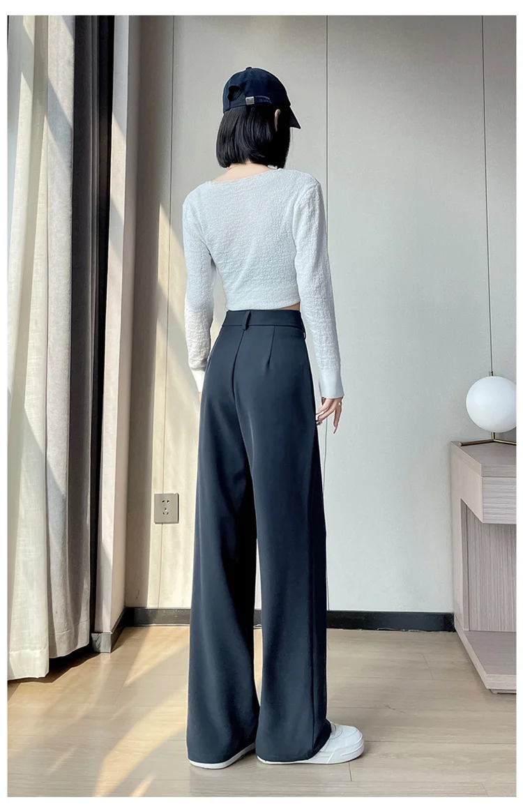 Spring 2024 New Fashion All-Match Simple Office Suit Pants Wide-Leg Pants High Waist Narrow Straight Casual Mop Pants Women