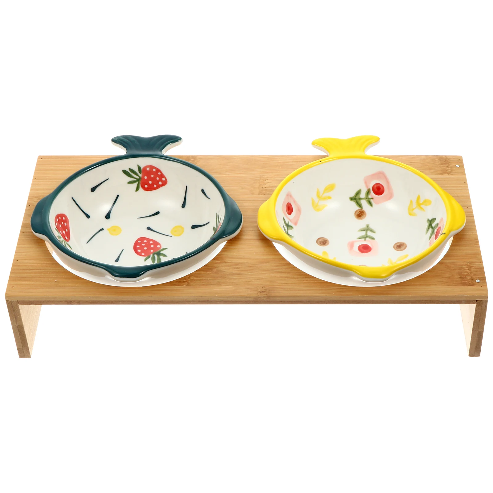 

3PCS Raised Bamboo Stand Ceramic Pet Bowls Dog Water Bowl Small Pets Neck Cat Feeder Puppy Bowl Pet Feeder