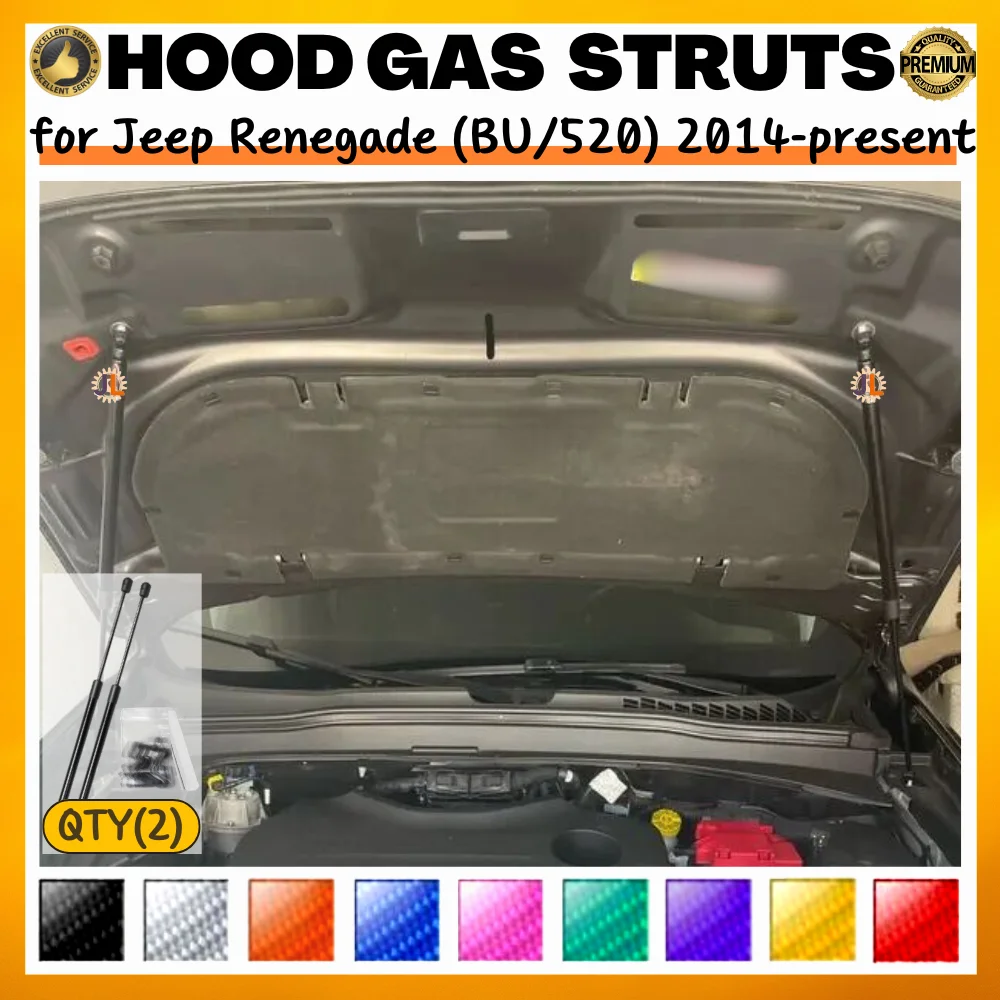 Qty(2) Hood Struts for Jeep Renegade (BU/520) 2014-present Front Bonnet Modify Gas Springs Shock Absorbers Lift Supports Dampers
