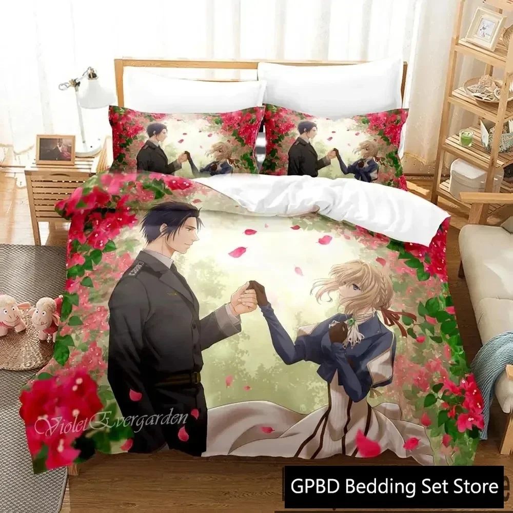 Anime Violet Evergarden Bedding Set Duvet Cover Bed Set Quilt Cover Pillowcase Comforter king Queen Size Boys Adult Bedding Set