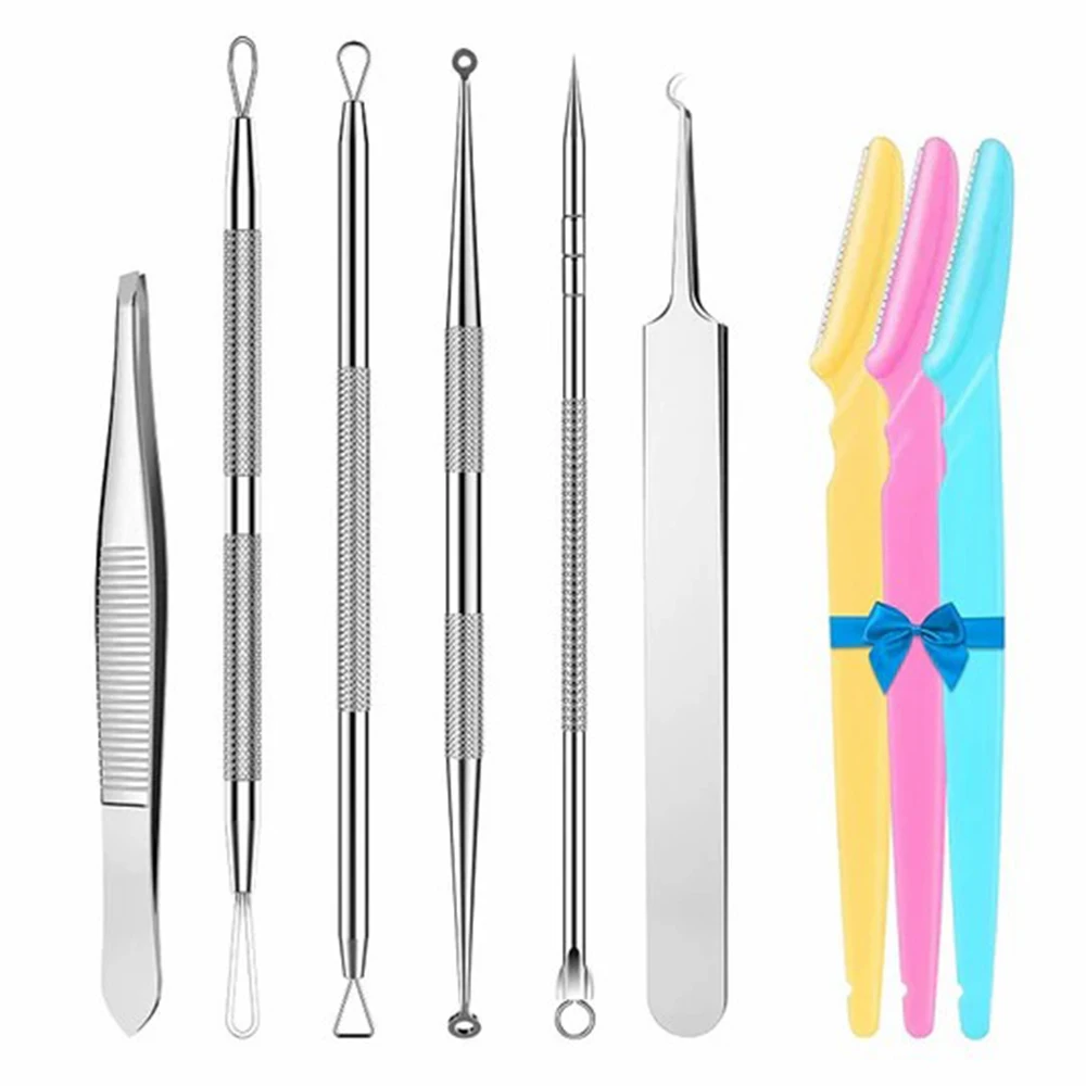 Comedondrukker klontjes Popper Tool Kit met diagonaal pincet Verwijder mee-eters Whiteheads Puistjes of vlekken op de huid