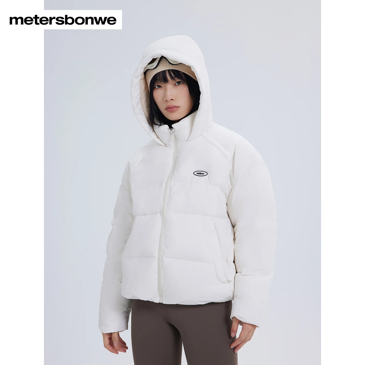 Metersbonwe-Women's Simple Hooded Down Jacket Light And Soft Loose Short Version Duck Down Coat Age Reduction Winter