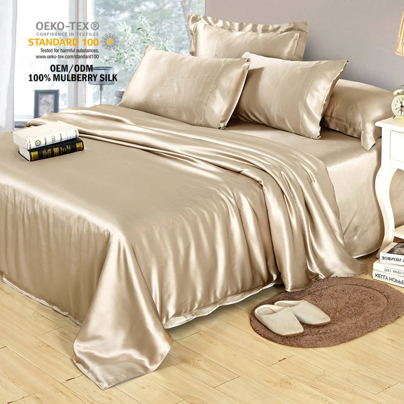 Single Twin Double Queen King Size Artificial Silk Fitted Bed Sheet Silk Bedding Set