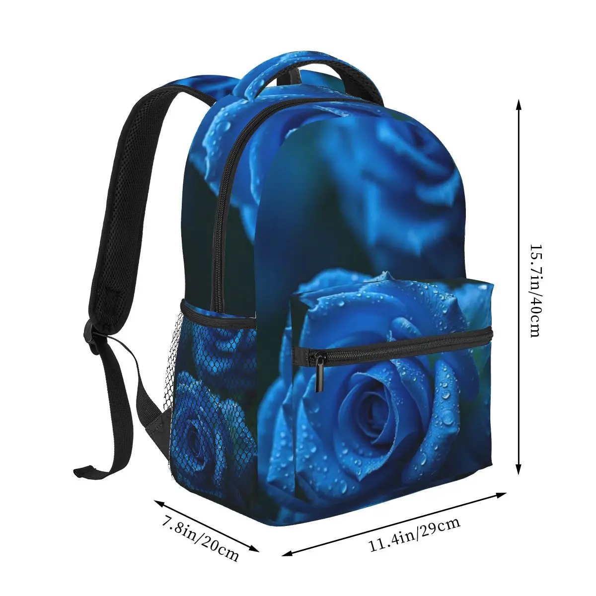 Blue Rose Pattern Backpack Student Boys Girls BookBag Children School Bag Laptop Shoulder Bags for Men Women