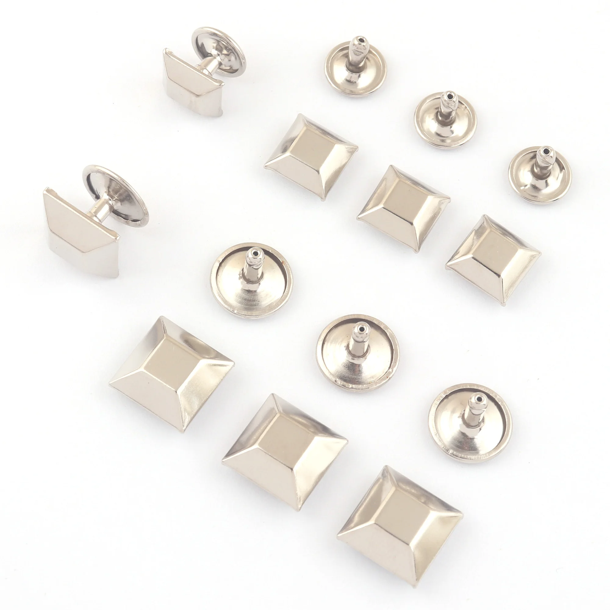 

12 мм/15 мм серебряная лестница квадратная пирамида двойная крышка заклепка быстрая заклепка шпильки панк-рок кожаная заклепка для кошелька сумки украшения