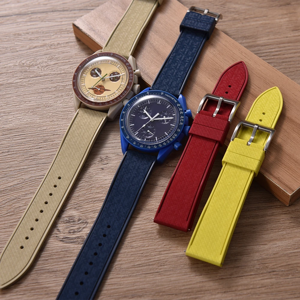 Premium 20mm 22mm Quick Release Watch Band FKM Rubber Diving Strap Soft Waterproof Wristband for Men Women Mosaic Design