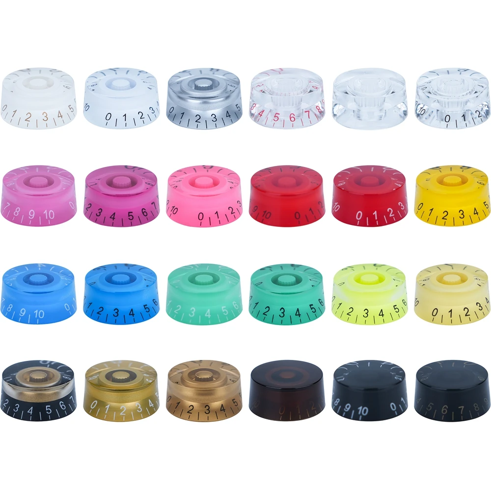4 Stück Gitarren-Lautstärkeregler, Top-Hat-Knöpfe, Geschwindigkeits- und Tonpedal-Regler für E-Gitarre und Bass, 29 Farben – Detail 1