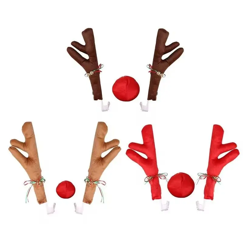 Reindeer Decoration Elk Antler Car Vehicle Nose Horn Costume Decor Set Rudolph Christmas Reindeer Antlers Red Nose Ornaments 1PC