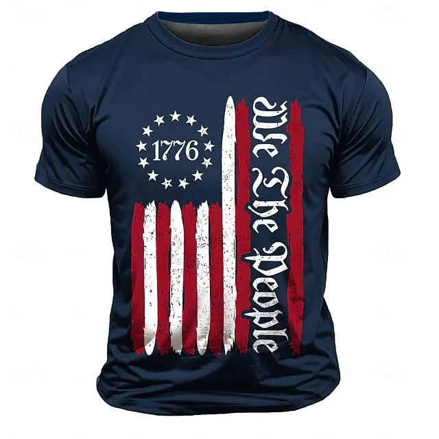 2026 Commemorative Day Men's T-shirt Patriotic Patriot 3D Printed American Flag Veterans Adult Round Neck Short Sleeve T-shirt