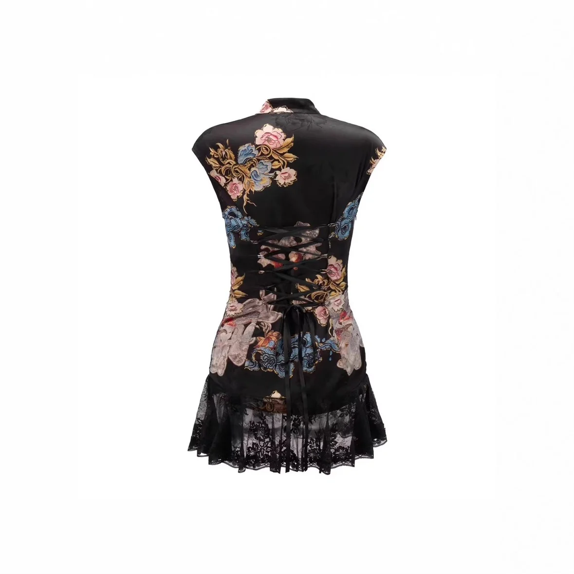 Neues chinesisches Cheongsam-Kleid im Spicy-Girl-Stil mit Blumenmuster und Spitzen-Patchwork