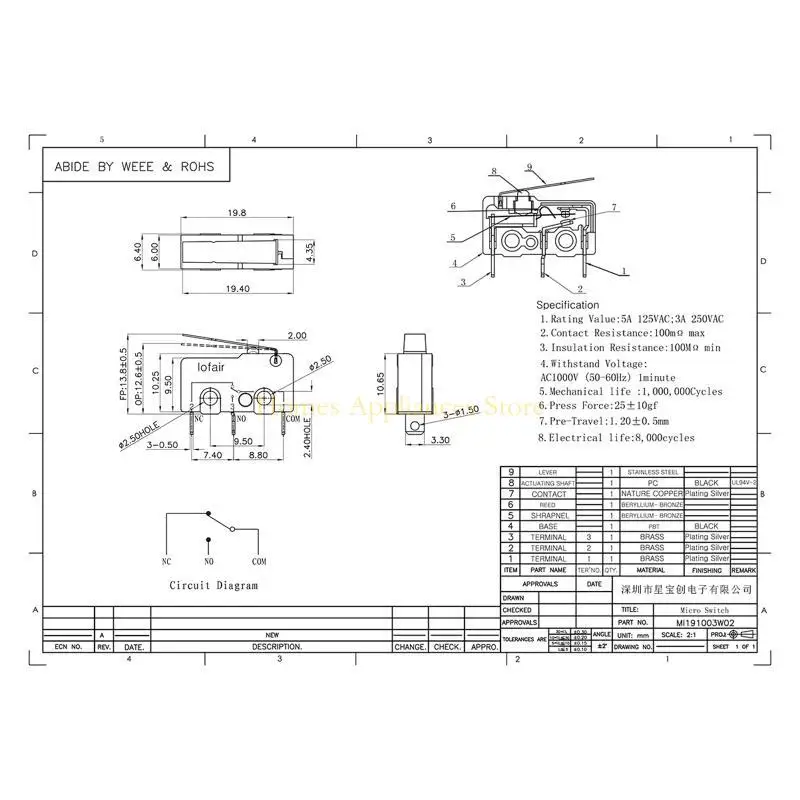 D0AB Water Heater Door Micro Switch 3 Pin Heater Door Interlock Switch 125V/250V
