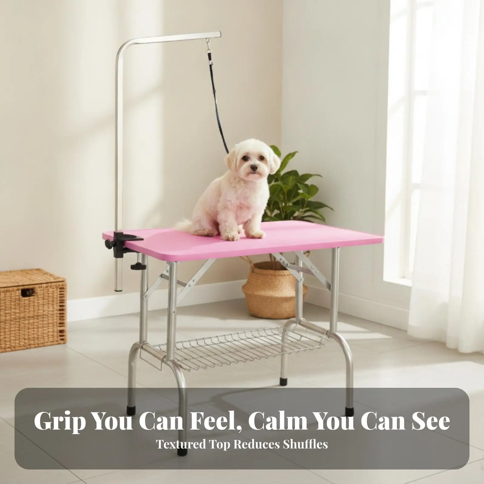 Dog Grooming Table with Shelf Foldable Folding Grooming Table Furniture Portable Anti-Slip for Pet Groomers