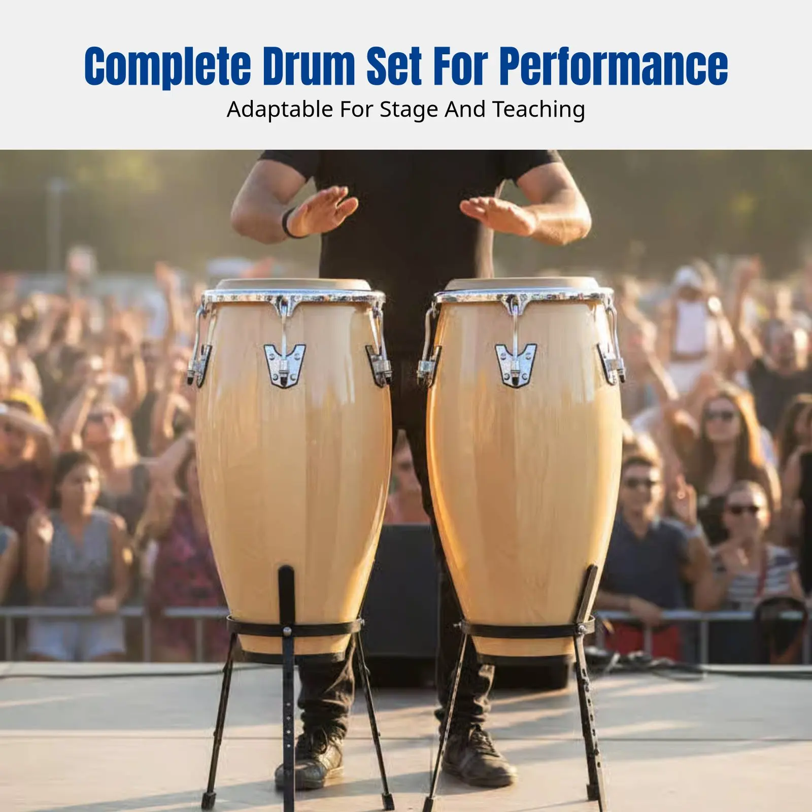 Latin Hand Drum, Conga, Buffalo Skin, Professional Percussion, Multi-Color, Wooden, Stage Use