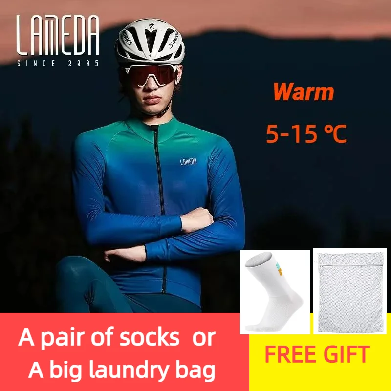 

Lameda Men's Cycling Jerseys Warm Winter Men's Cycling Clothing Windproof Warm Cycling Tops with Pockets Road Mtb Gears