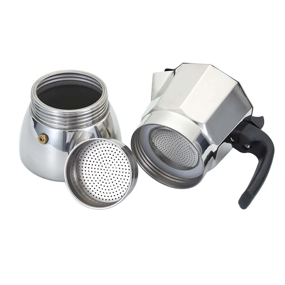 Cafetera Moka espesante de acero inoxidable, cafetera Espresso para el hogar, 6 tazas para estufa de Gas de inducción o estufas eléctricas