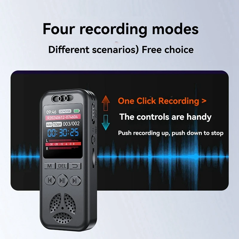 Digital Voice Recorder MP3 Player HD Noise Reduction WAV Audio Player One-Button Portable Business Recording Device