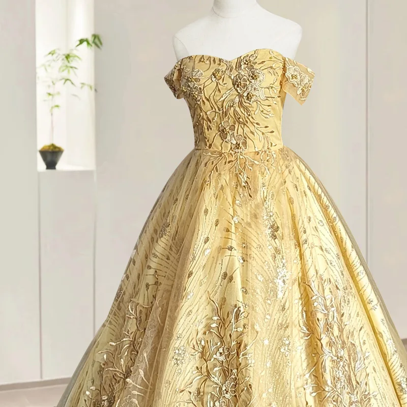 

Women Evening Dresses Golden Chorus Dress Elegant Temperament Performance Costume Fluffy Colorful Wedding Dress for Female 2025