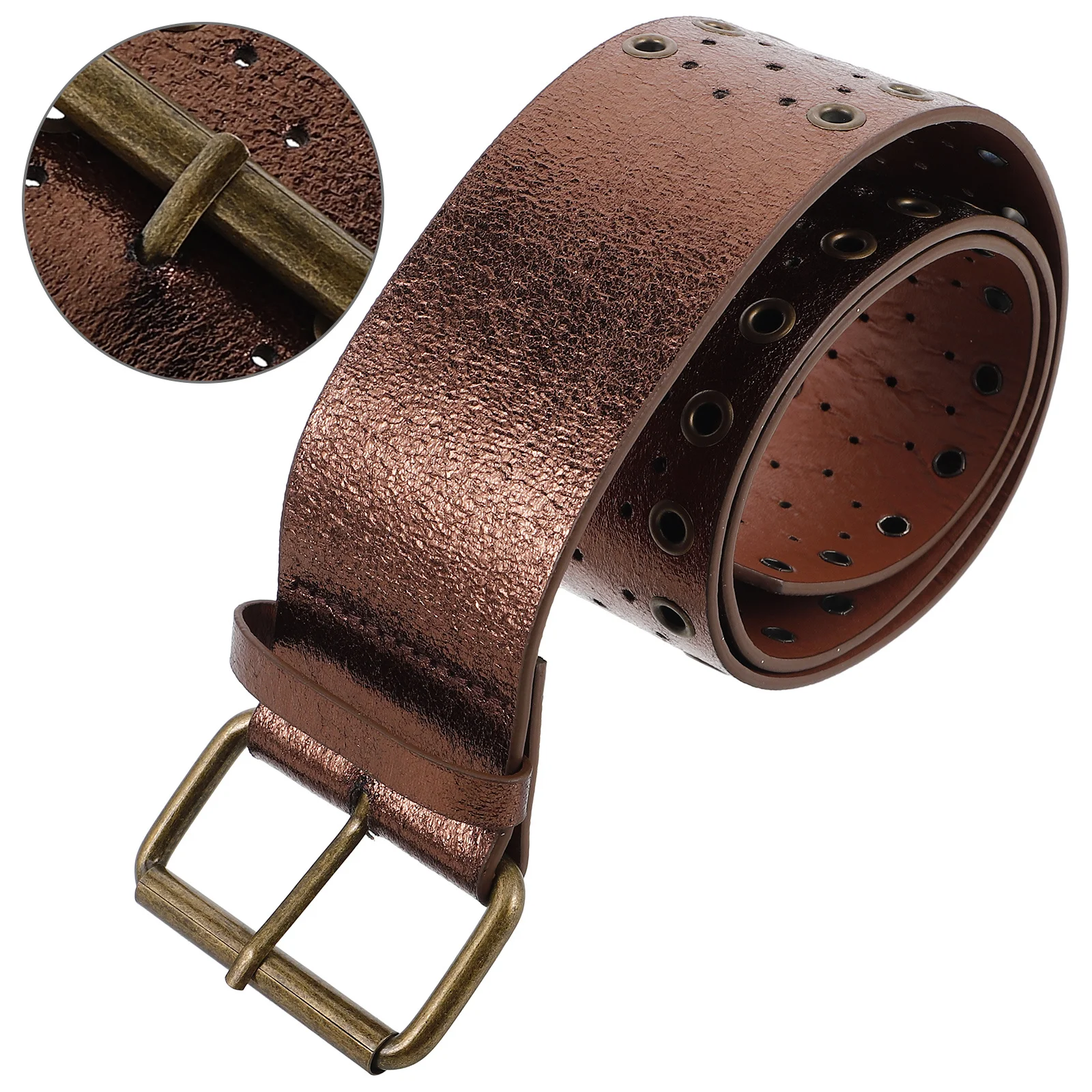 

Men Western Wide Vintage Cowboy Style Pu Waist Belt Metal Buckle Hollow Design Studded Rivet Belt For Halloween Party Casual