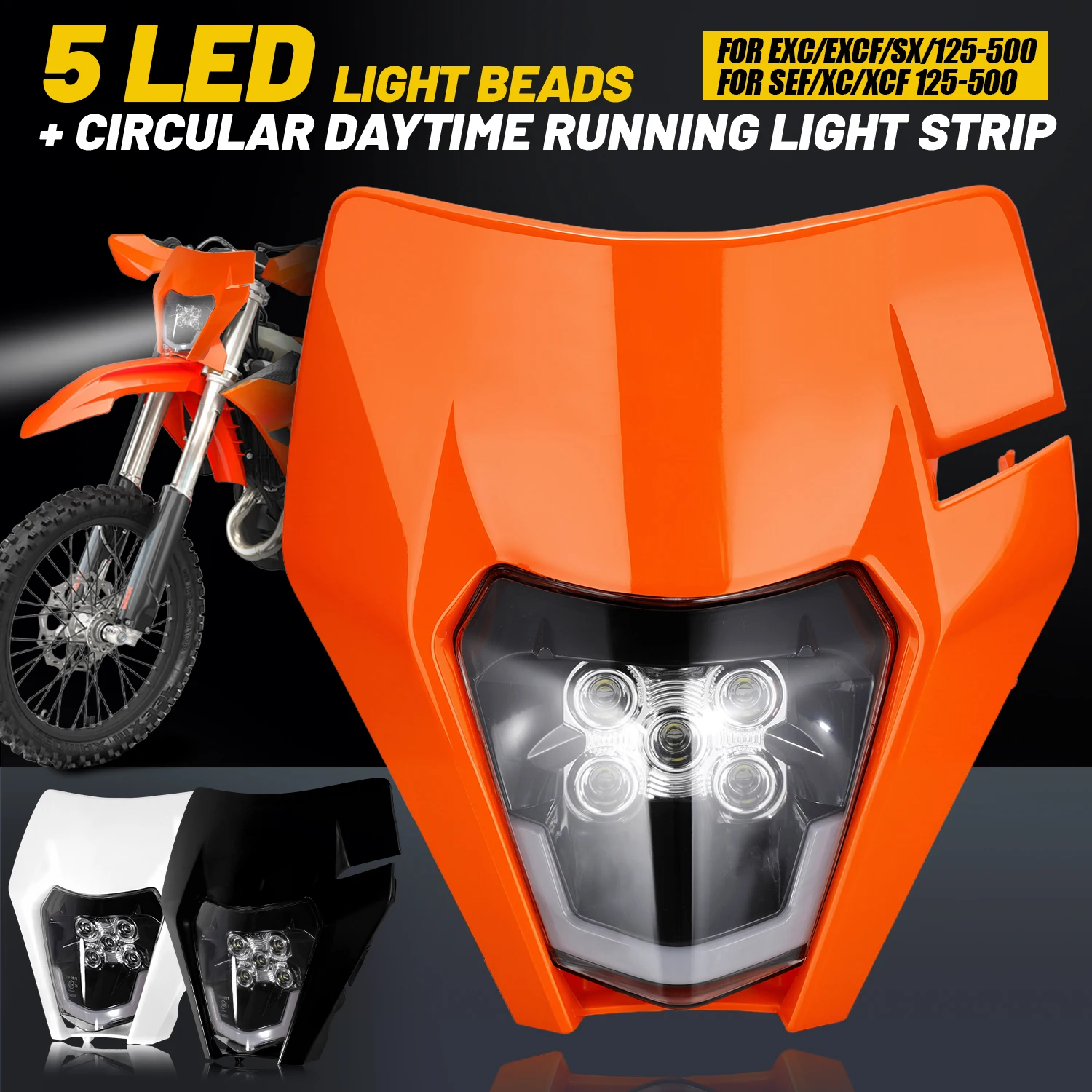 AliExpress NONE For KTM EXC SX SXF XCW MX XC 125-500 LED Headlight Electric Dirt Bike Motocross Head Lamp Light Motorcycle Plate Mask Enduro