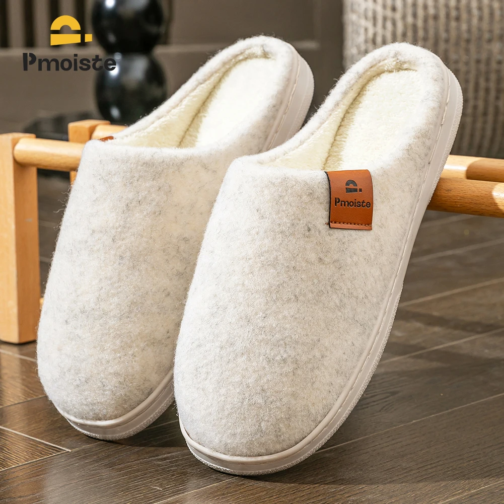 شباشب منصة من اللباد للرجال من إسفنج الذاكرة TPR وسادة ناعمة دافئة غير قابلة للانزلاق أحذية معيشة مريحة ومتينة #2