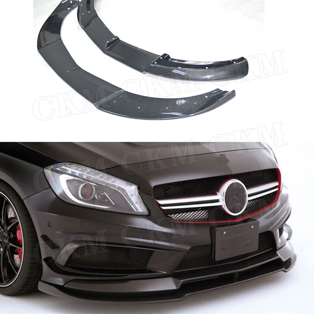 

2 PCS Carbon Fiber Front Bumper Lip for Mercedes Benz A Class W176 A250 Sport Bumper 2013 2014 2015 Head Chin shovel Car Styling