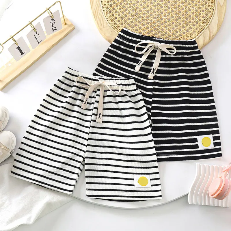 

Boys Shorts 2024 Summer Pants for Kids Stripe Children Trousers Casual Teenager Beach Shorts Loose Baby Outfits Clothing