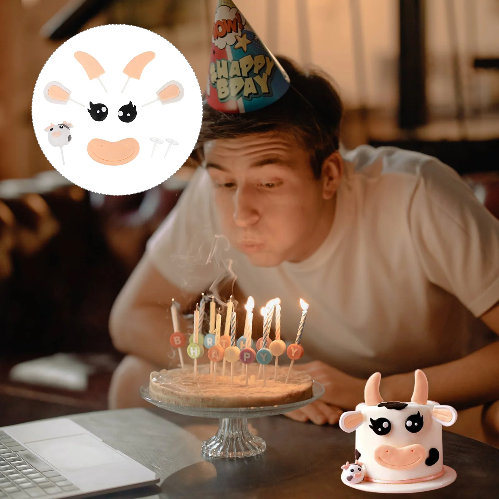 

1Set Cake Decoration Plug-in Lovely Cow Design for Birthday Party Decorations Use High-Quality Safe Material Perfect Dessert