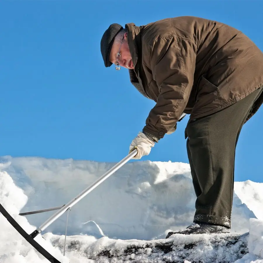 Snow Roof Rake Snow Removal Tool with 5 Section Tubes 25 Inch Blade Adjustable 4.820 ft Reach Aluminum Shovel Rugged Slide for S