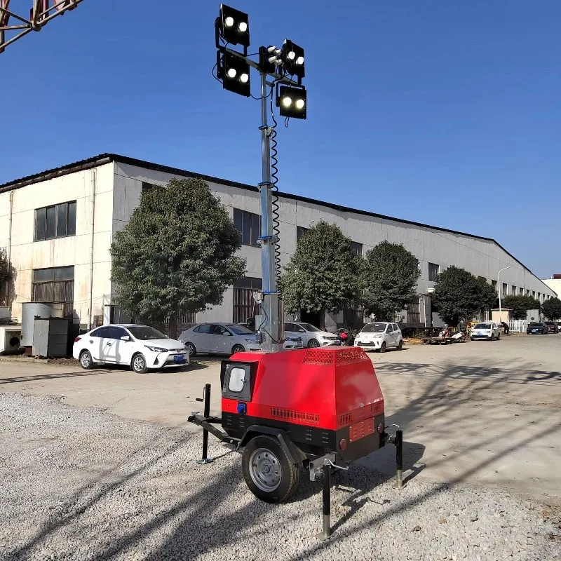 Portable Generator Light Tower Trailer Mounted Towable LED Lighting Equipment for Outdoor Job Site Night Work Use