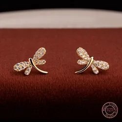 925 Sterling Silver Dragonfly Insect Stud Earrings for Women Exquisite Inlaid Zircon Ins Korean Earring Wedding Piercing Jewelry