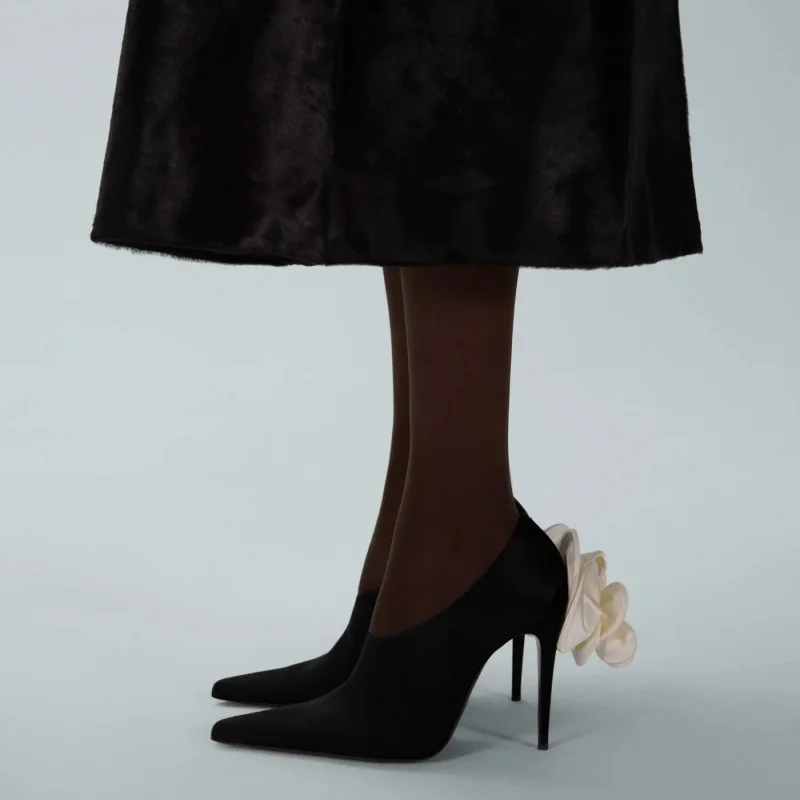 2025 الربيع أشار تو سوبر عالية الكعب زهرة حذاء من الجلد مختلط الألوان خنجر سحب على الساتان الأحذية الحديثة #2