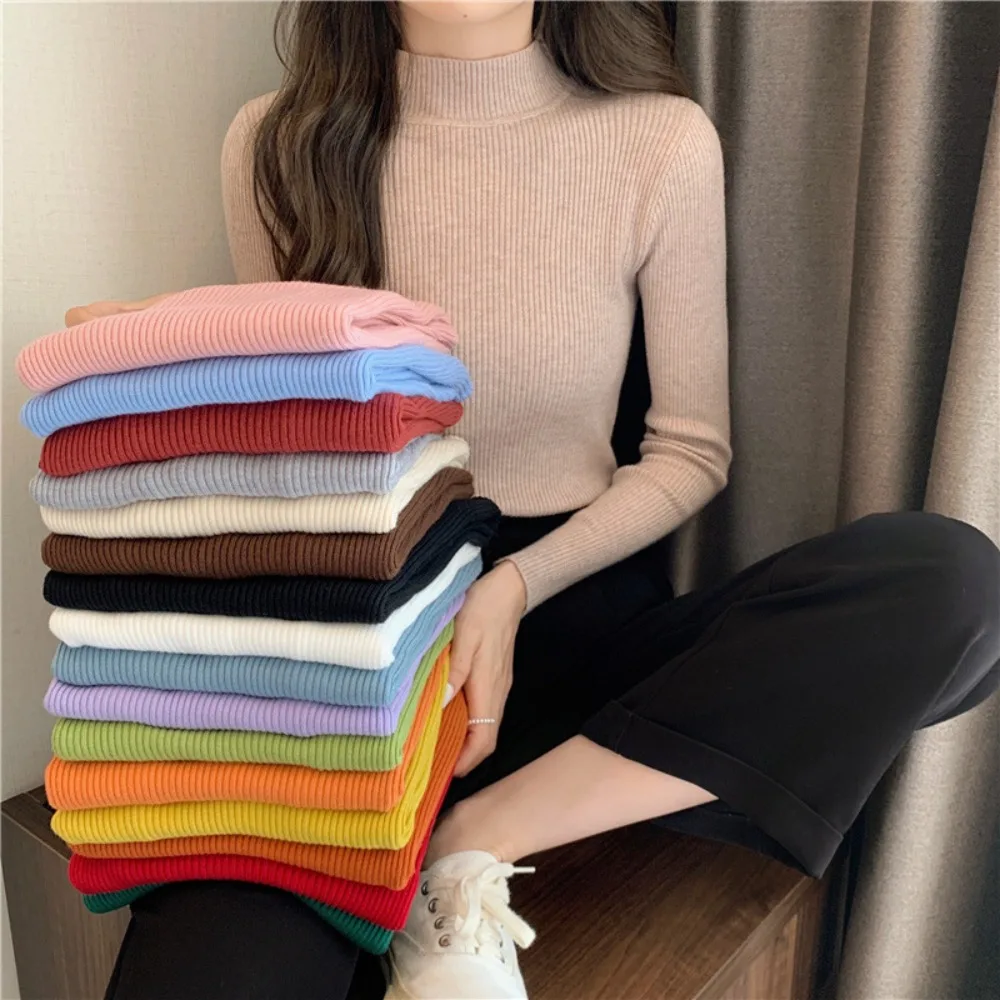 Long Sleeve Women Knitted Pull Over Sweater Comfortable Thicken Base Layer Knitwear Soft Turtleneck Sweaters Autumn Winter