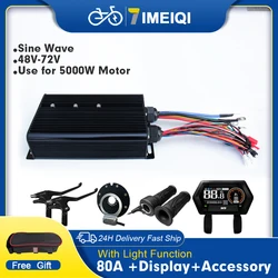 Ebike Sine Wave Controller 48V 72V 80A with Light Function Brushless Controller and LCD Color Display For 5000W Motor Kit Parts