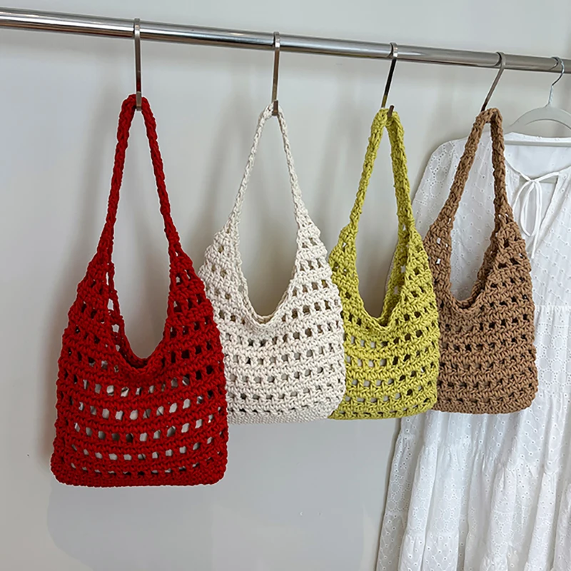 

Женские вязаные сумки-тоут, новинка лета 20225, сумка на одно плечо, женские сумки для пляжного отдыха