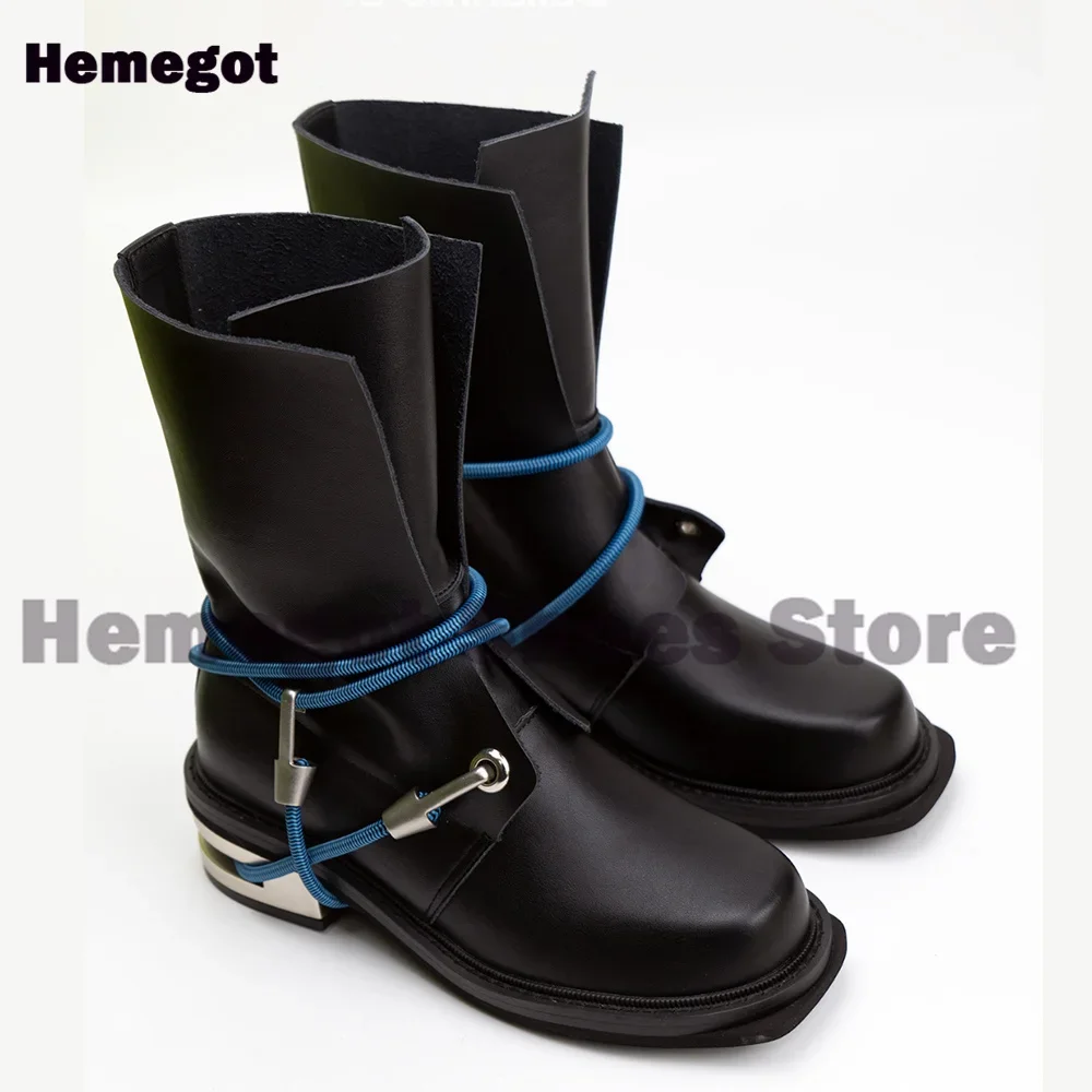 Retro-Stiefel mit quadratischer Zehenpartie, mit Draht umwickelt, mittelhohe High-Top-Chelsea-Booties, Metall-Arbeitskleidung mit dicken Sohlen, kurze handgefertigte Stiefel