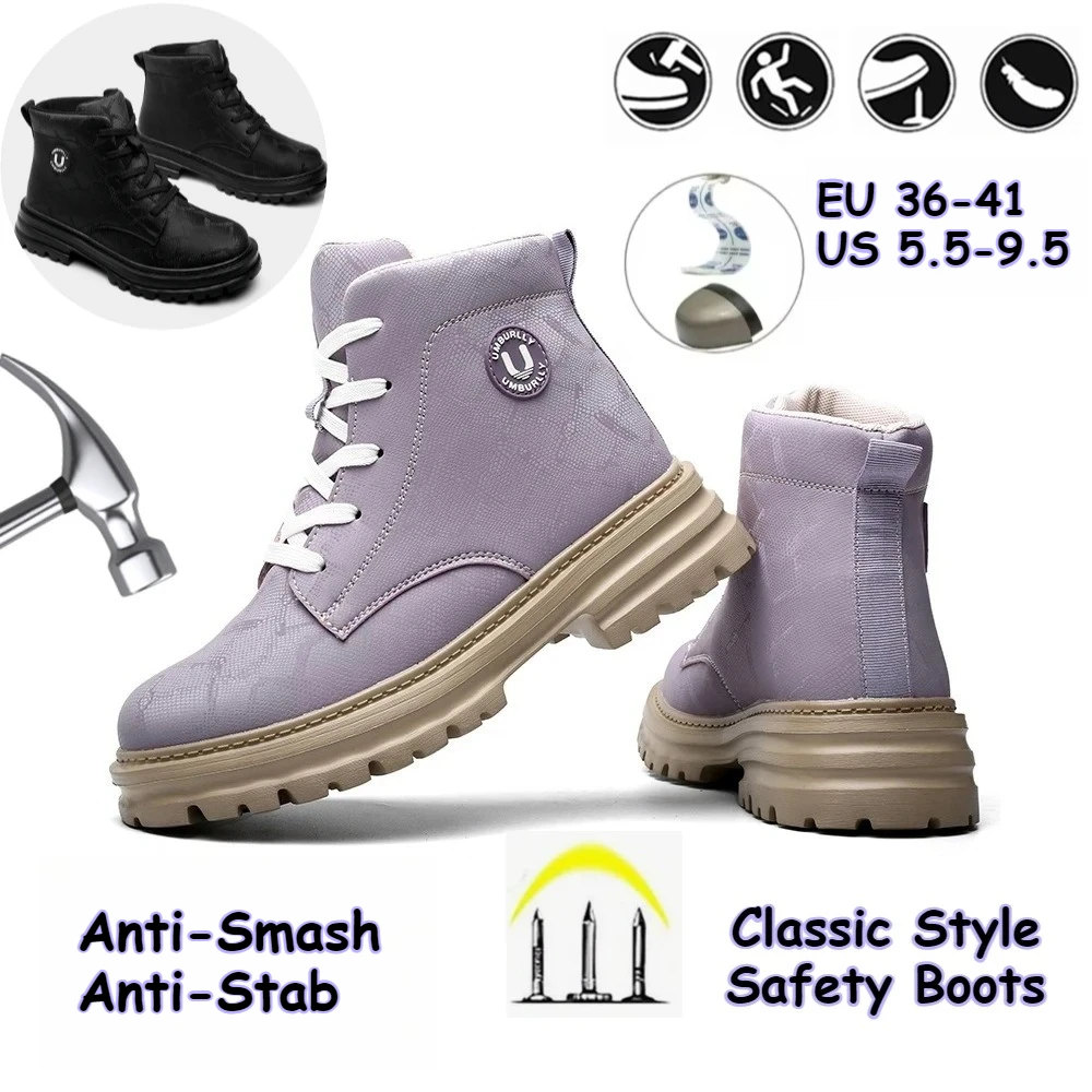 New Women's Safety Work Boots, Protective Steel Toe Shoes, Anti Smashing and Anti Slip Safety Shoes, Comfortable High Top Boots