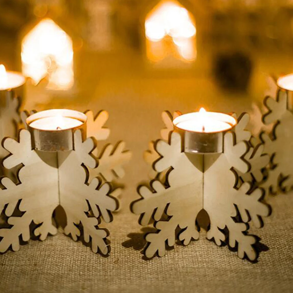 

12Pcs Snowflake Shape Wooden Holder Fashion Candlestick for Home Christmas Wedding Party Decor Holder
