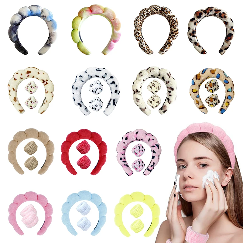 1/3pcs Twist Schwamm Stirnband Armbänder Set Cloud Stirnband Leoparden muster Haar Reifen Schwamm Stirnband Waschen Gesicht Make-up Stirnband