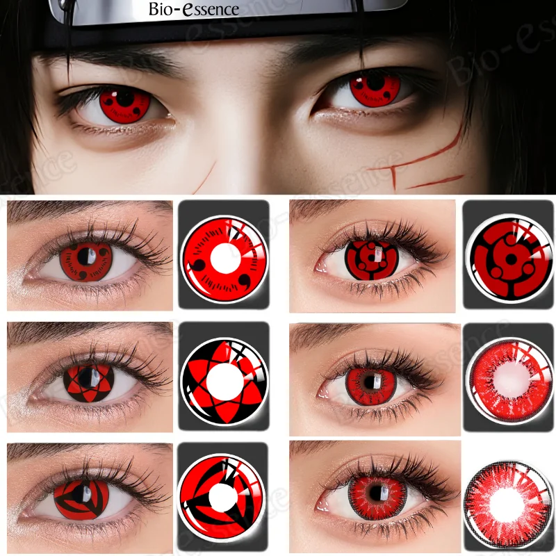 Bio-essence 1 par de lentes de contacto Sharingan para ojos lentes de Cosplay lentes de Anime Uchiha Sasuke Kakashi lentes accesorios de Anime
