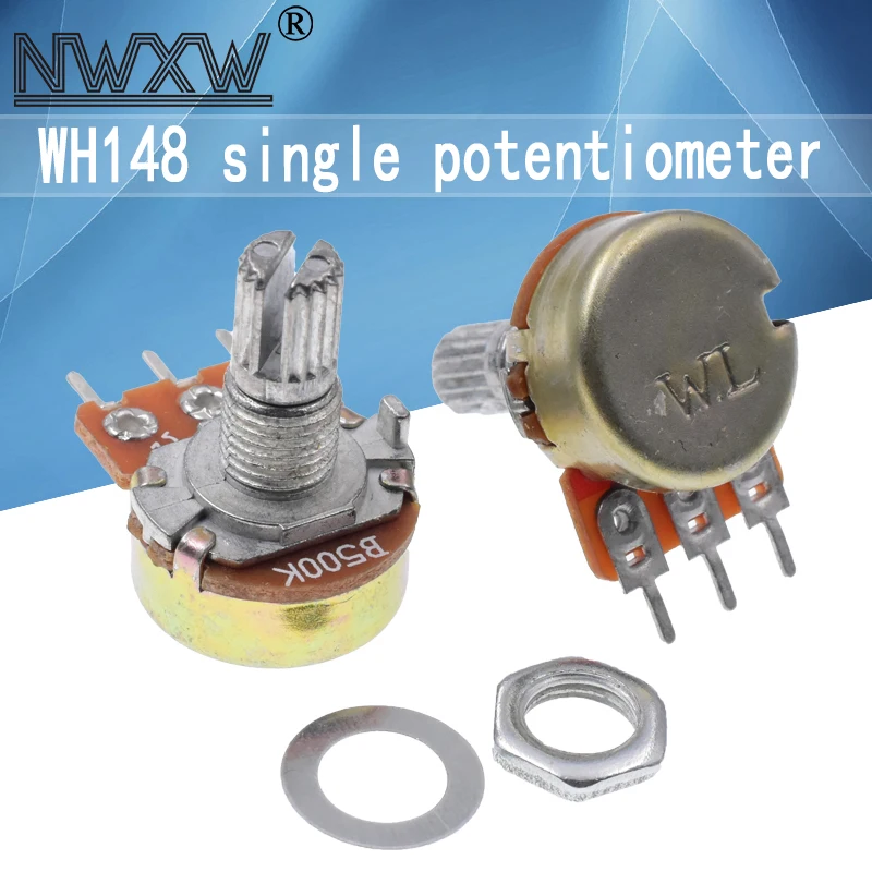 5pcs/lot WH-148 B500K 500k single 3-pin volume adjustment potentiometer B504 shaft length 15mm with nut and washer