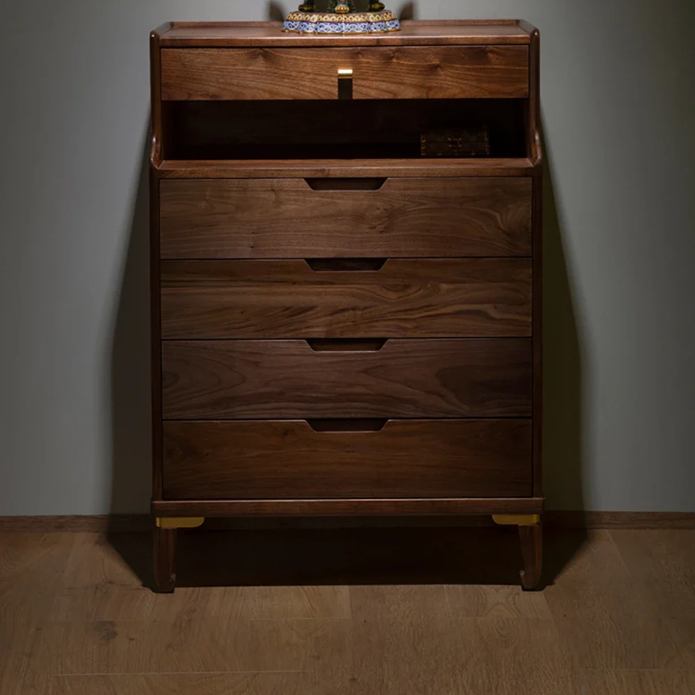 New Chinese Style North American Black Walnut Solid Wood Chest of Drawers Modern Minimalist Furniture