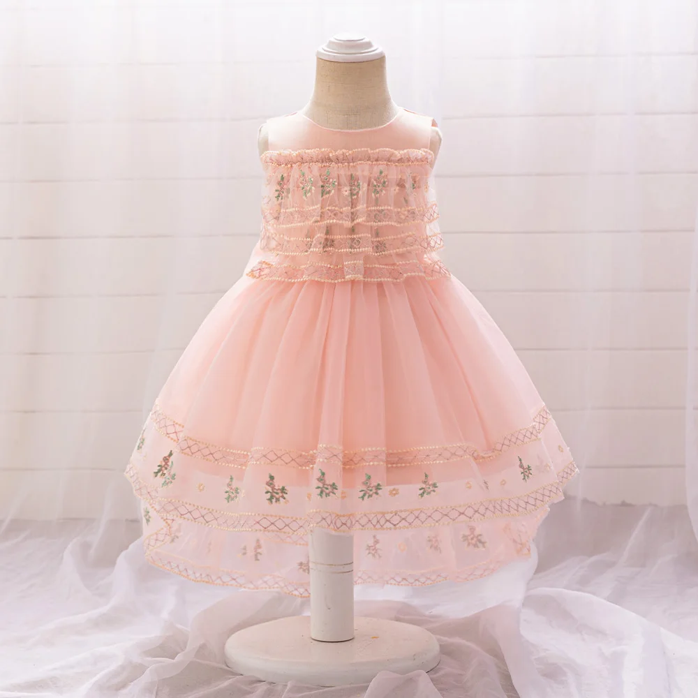 

Trailing Gauze Baptism 1 Year Birthday Dress For Baby Girl Clothes Pink Wedding Princess Dress Girls Dresses Vintage Party Gown