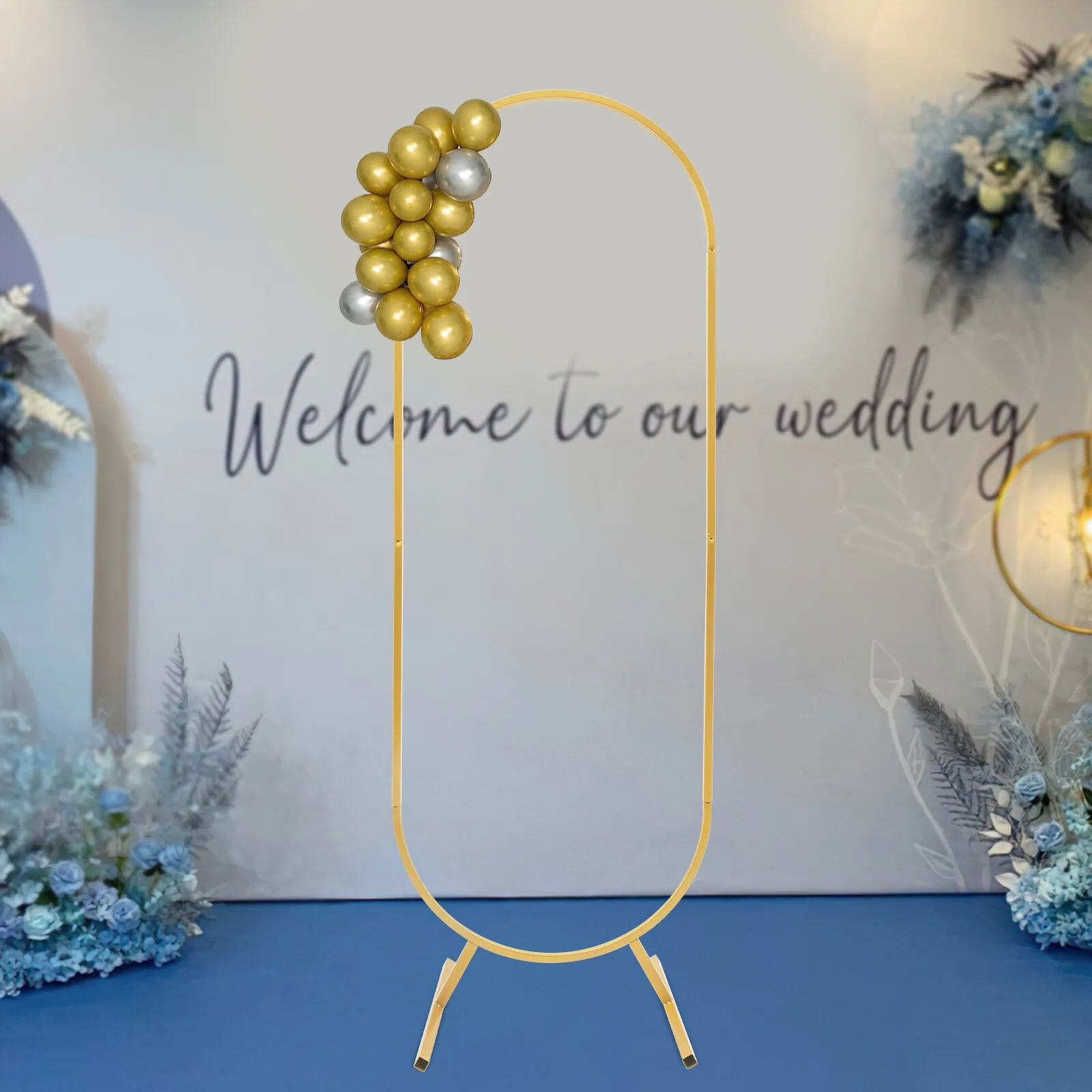 1.7m Metal Wedding Arch Backdrop Stand Gold Party Balloon Arched Venue Decor Frame Oval Arch Frame for Birthday Party Ceremony