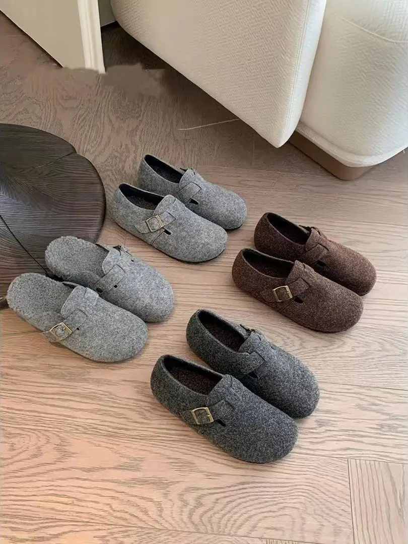 

2025 Spring New Retro Women's Round Head Soft Bottom Soft Face Bean Shoes, One Step Lazy Suede Le Fu Shoes