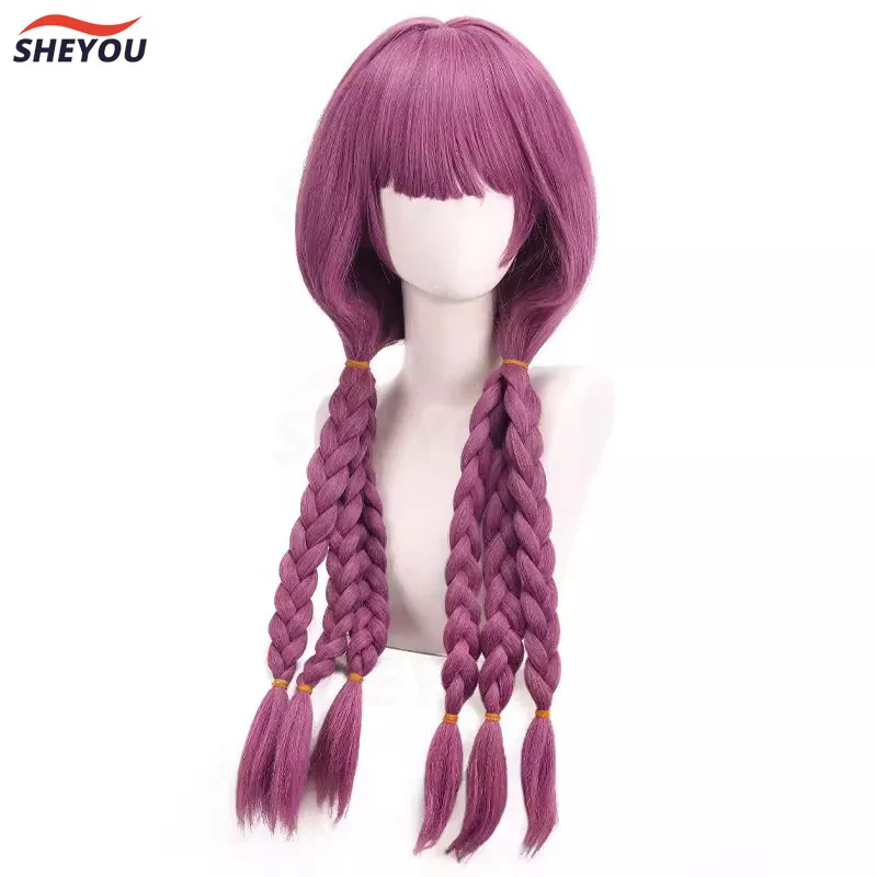 High Quality Aura Cosplay Wig  Long Wig with Pre Braided Pink Purple Wig Cosplay Anime Wigs Heat Resistant Synthetic Wigs