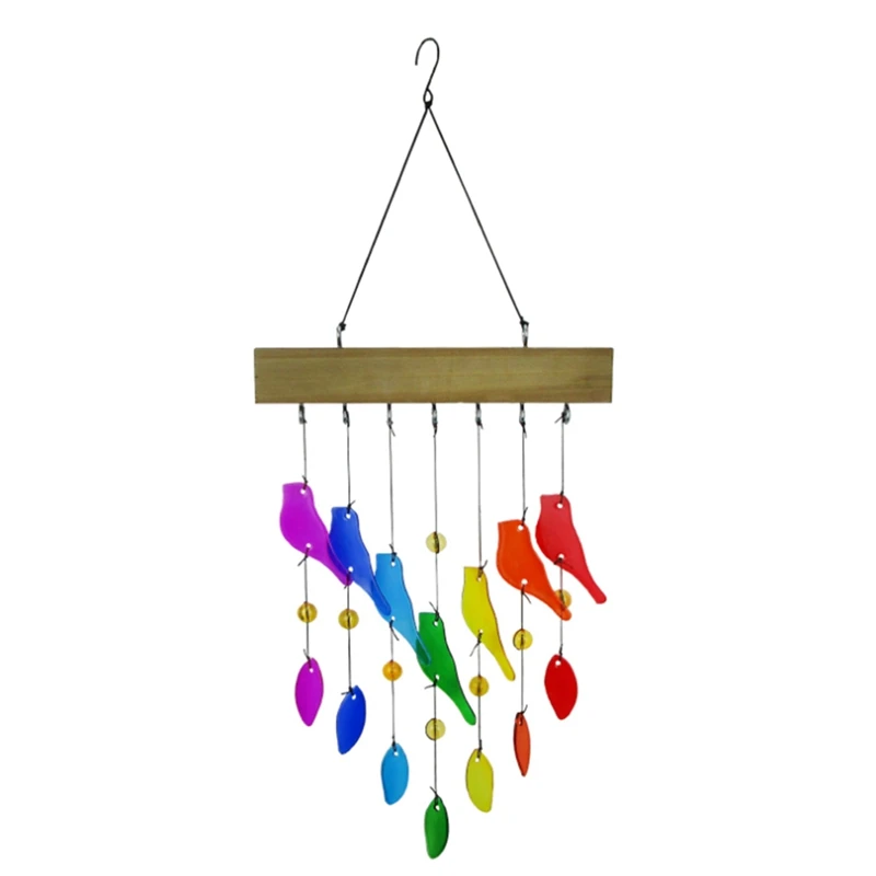 Handwork Crystal Glass & Driftwood Chimes, Sandblasted Glass And Wood Handcrafted Wind Chimes, Birds Wind Chimes Easy To Use