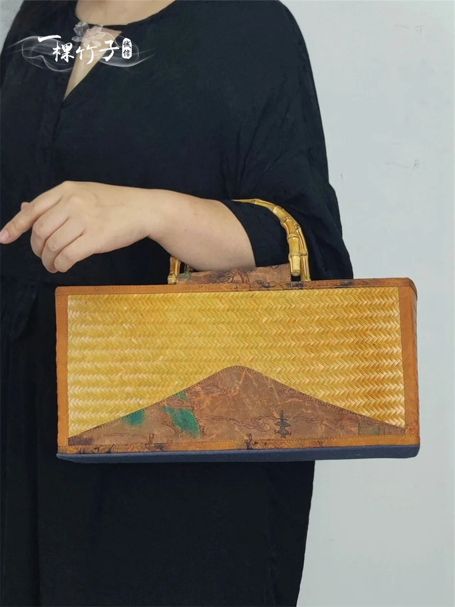 

Роскошная женская сумка-тоут из бамбука и шелка с узором Сянъюнь, ручной работы, в китайском ретро-стиле, новая модель