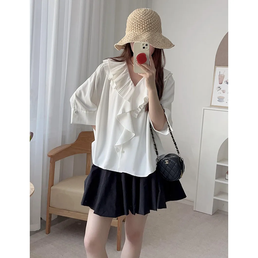

MICOAT Pure Original Luy Faion Design Asymmetric Accordion Pleat Women's irt Casual Loose Fit Breathable Thin Polyester...