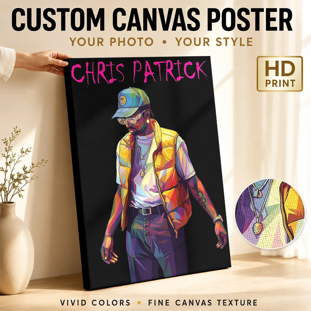 Chris Patrick Pop Art Portrait Canvas Print Poster Personalized Photo Modern Aesthetic Wall Paintings Decoration for Bedroom